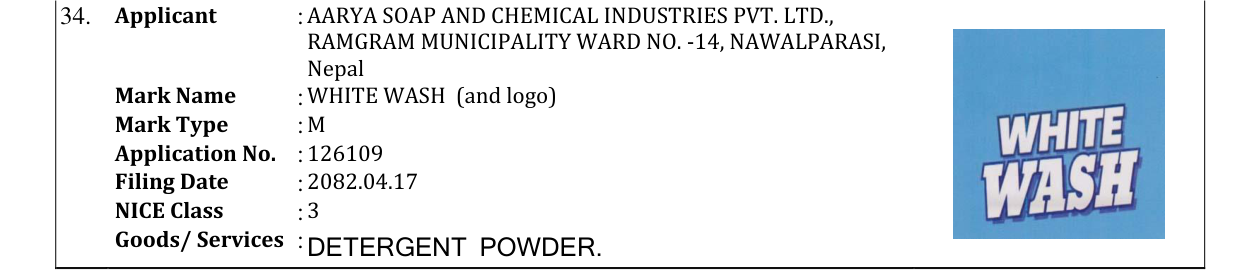 Original bulletin entry for WHITE WASH (and logo)