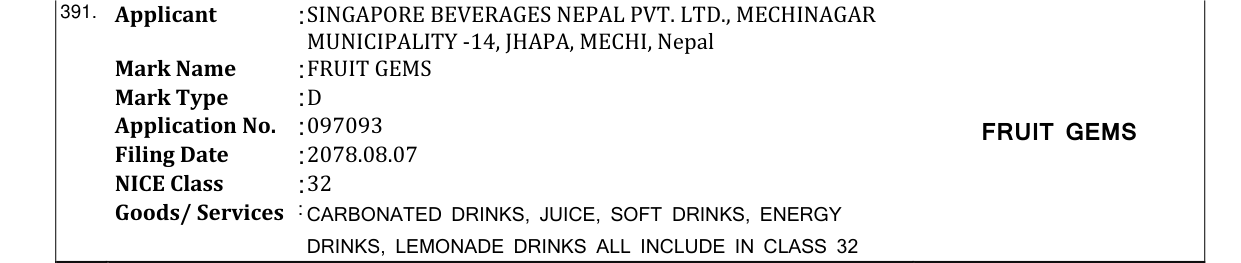 Original bulletin entry for FRUIT GEMS