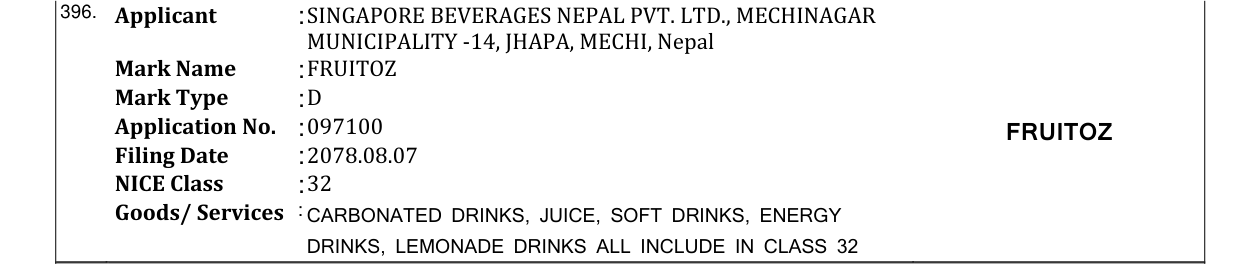 Original bulletin entry for FRUITOZ