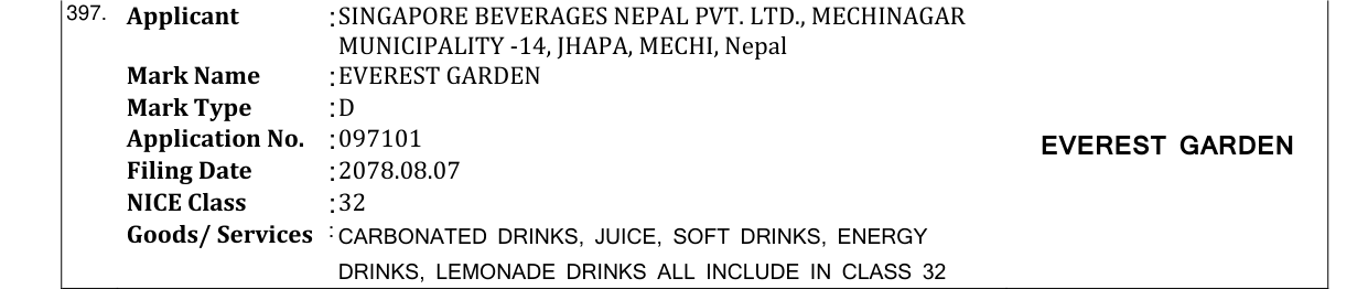 Original bulletin entry for EVEREST GARDEN