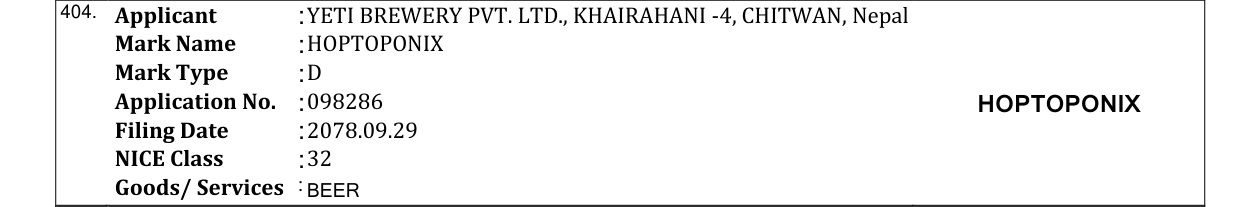 Original bulletin entry for HOPTOPONIX
