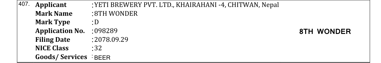 Original bulletin entry for 8TH WONDER