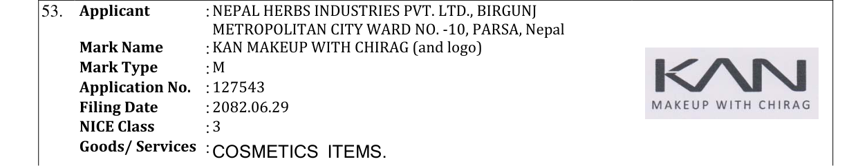Original bulletin entry for KAN MAKEUP WITH CHIRAG (and logo)