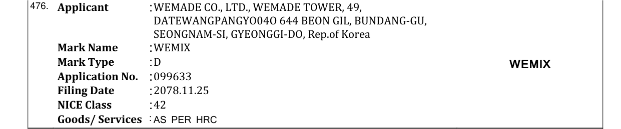 Original bulletin entry for WEMIX