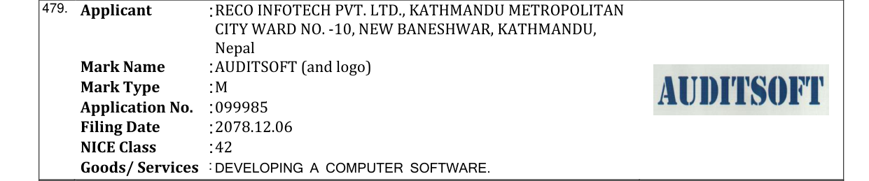Original bulletin entry for AUDITSOFT (and logo)