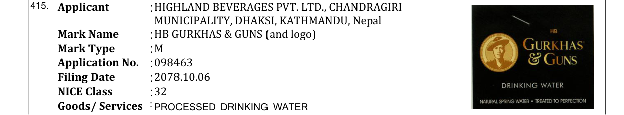 Original bulletin entry for HB GURKHAS & GUNS (and logo)