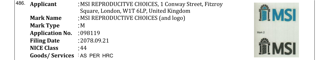 Original bulletin entry for MSI REPRODUCTIVE CHOICES (and logo)