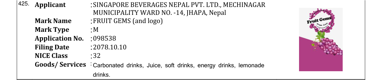 Original bulletin entry for FRUIT GEMS (and logo)