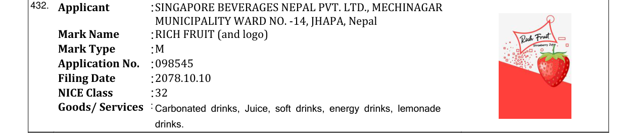 Original bulletin entry for RICH FRUIT (and logo)