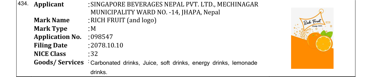 Original bulletin entry for RICH FRUIT (and logo)