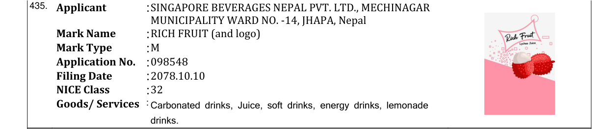 Original bulletin entry for RICH FRUIT (and logo)