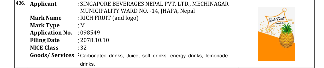 Original bulletin entry for RICH FRUIT (and logo)