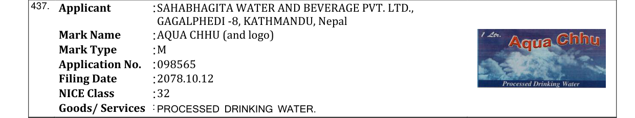 Original bulletin entry for AQUA CHHU (and logo)