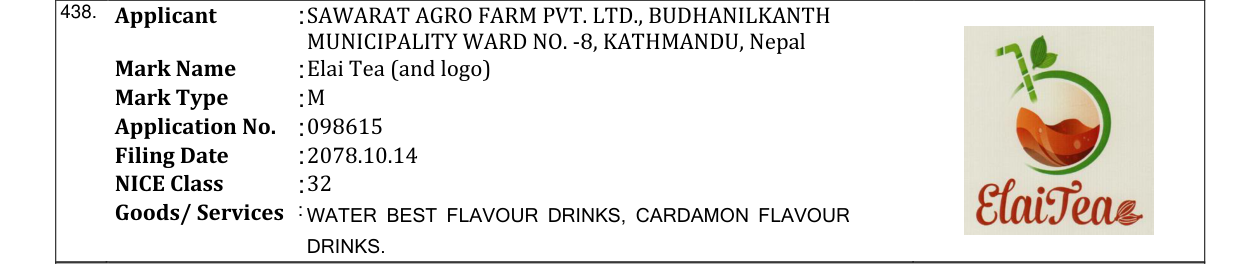 Original bulletin entry for Elai Tea (and logo)
