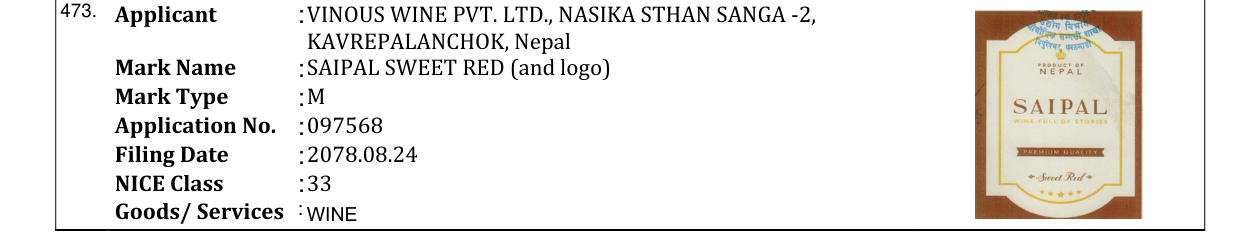 Original bulletin entry for SAIPAL SWEET RED (and logo)