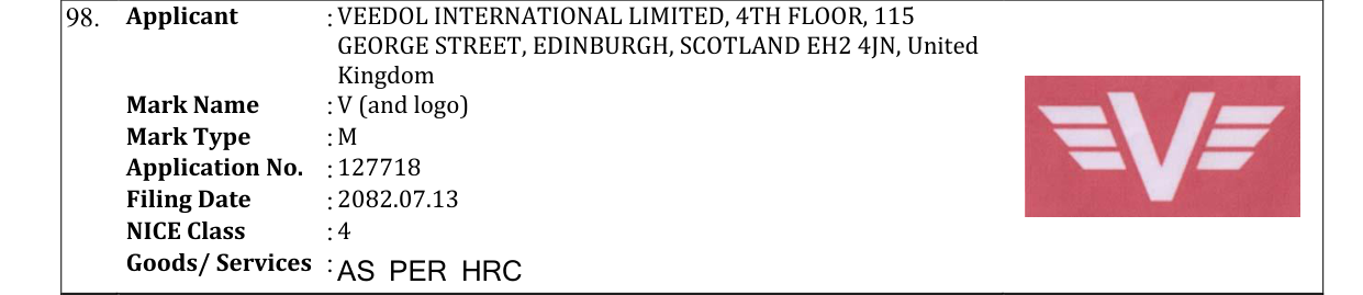 Original bulletin entry for V (and logo)