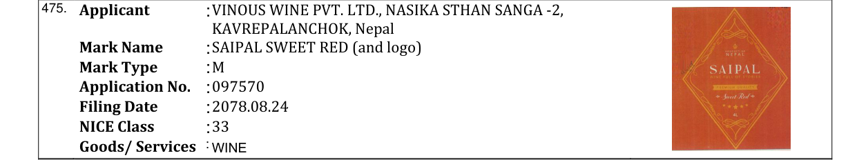 Original bulletin entry for SAIPAL SWEET RED (and logo)