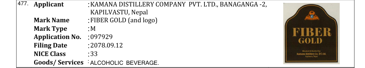 Original bulletin entry for FIBER GOLD (and logo)