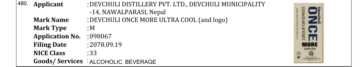 Original bulletin entry for DEVCHULI ONCE MORE ULTRA COOL (and logo)