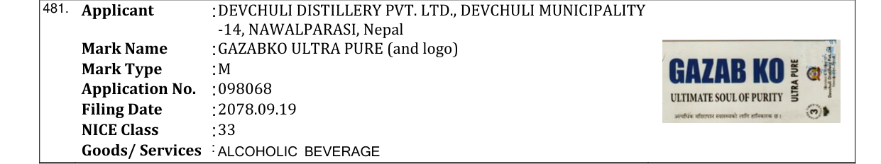 Original bulletin entry for GAZABKO ULTRA PURE (and logo)