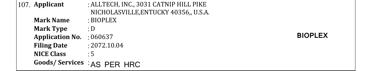 Original bulletin entry for BIOPLEX
