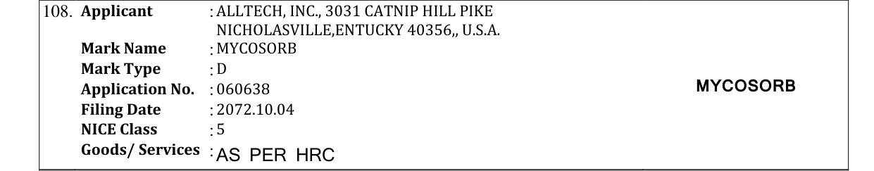 Original bulletin entry for MYCOSORB