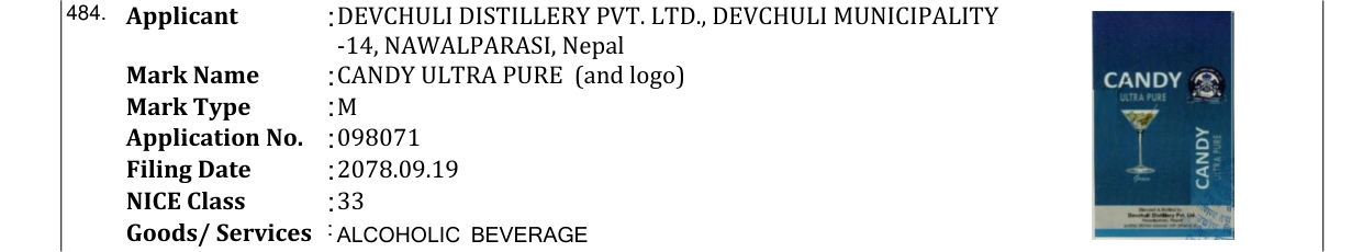 Original bulletin entry for CANDY ULTRA PURE (and logo)