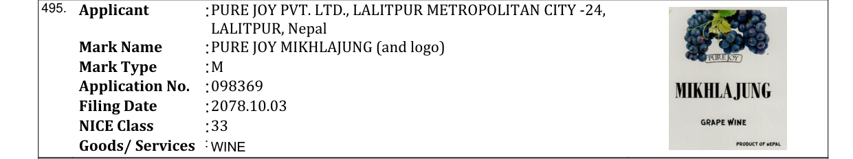 Original bulletin entry for PURE JOY MIKHLAJUNG (and logo)