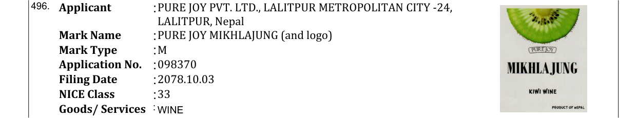 Original bulletin entry for PURE JOY MIKHLAJUNG (and logo)