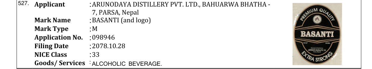 Original bulletin entry for BASANTI (and logo)