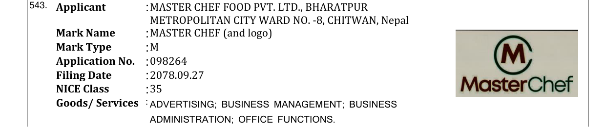 Original bulletin entry for MASTER CHEF (and logo)