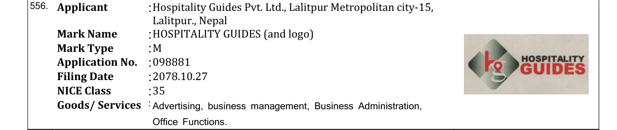 Original bulletin entry for HOSPITALITY GUIDES (and logo)