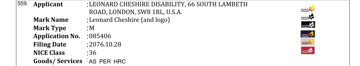 Original bulletin entry for Leonard Cheshire (and logo)