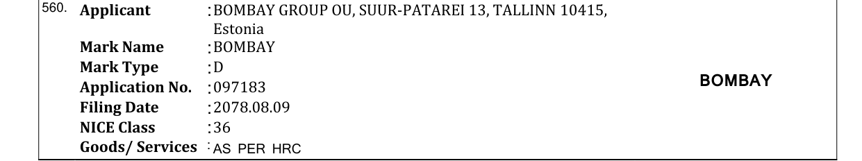 Original bulletin entry for BOMBAY