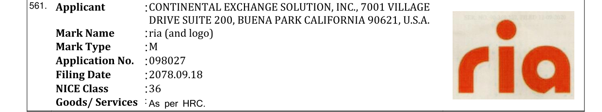 Original bulletin entry for ria (and logo)