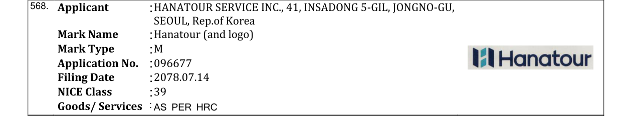 Original bulletin entry for Hanatour (and logo)