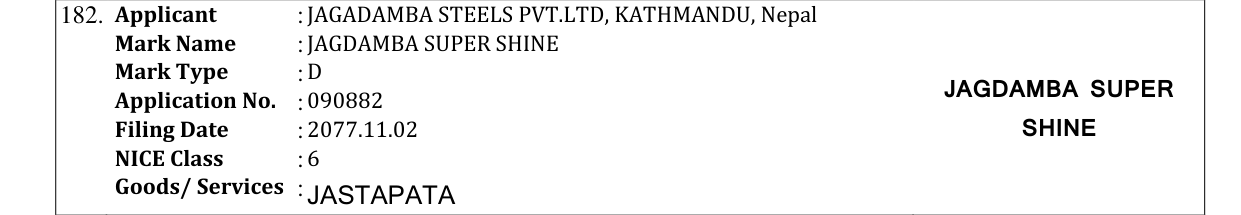 Original bulletin entry for JAGDAMBA SUPER SHINE