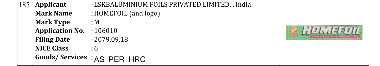 Original bulletin entry for HOMEFOIL (and logo)