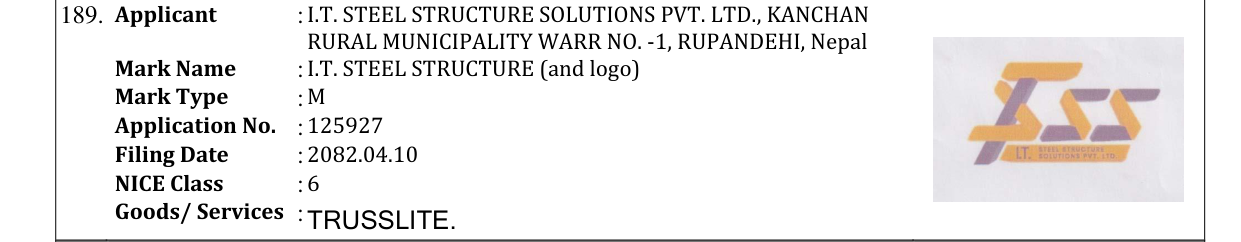 Original bulletin entry for I.T. STEEL STRUCTURE (and logo)