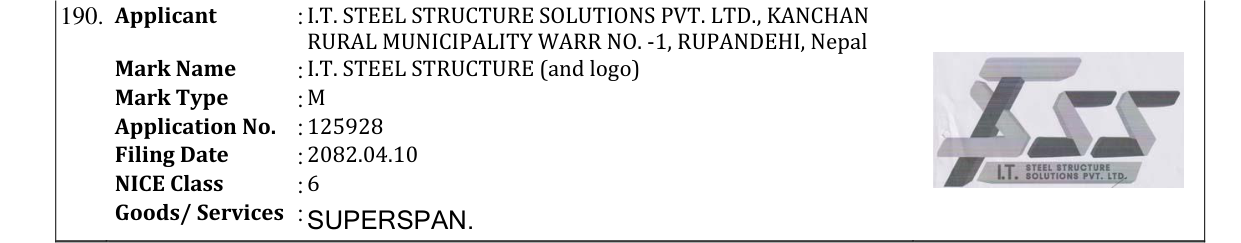 Original bulletin entry for I.T. STEEL STRUCTURE (and logo)