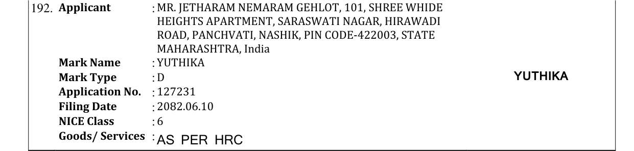 Original bulletin entry for YUTHIKA