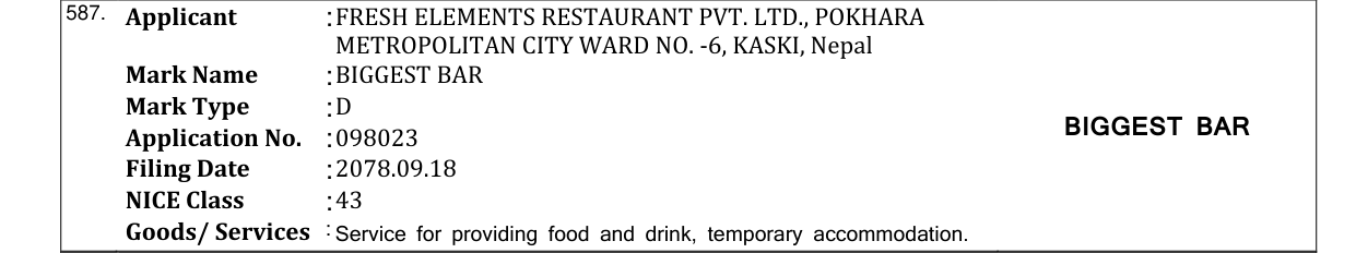 Original bulletin entry for BIGGEST BAR