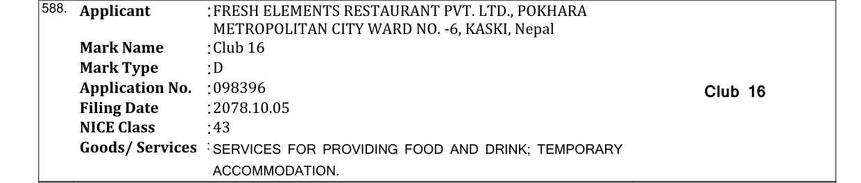 Original bulletin entry for Club 16