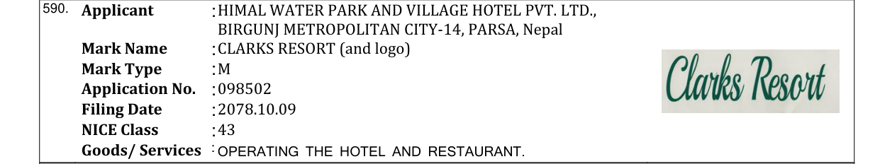 Original bulletin entry for CLARKS RESORT (and logo)
