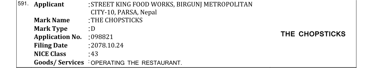 Original bulletin entry for THE CHOPSTICKS