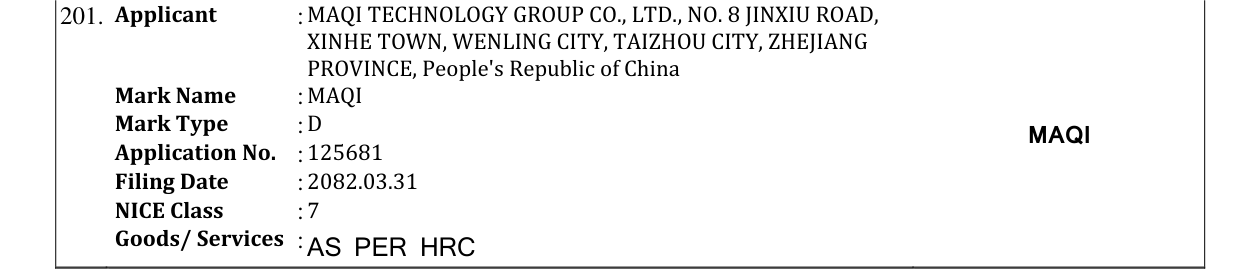 Original bulletin entry for MAQI