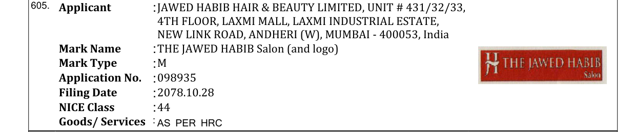 Original bulletin entry for THE JAWED HABIB Salon (and logo)