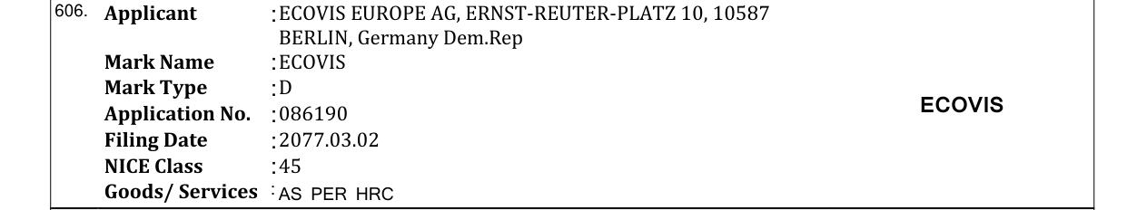 Original bulletin entry for ECOVIS