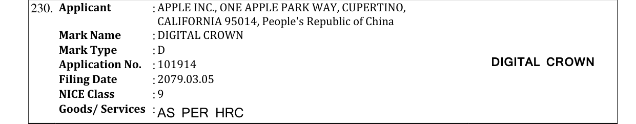 Original bulletin entry for DIGITAL CROWN
