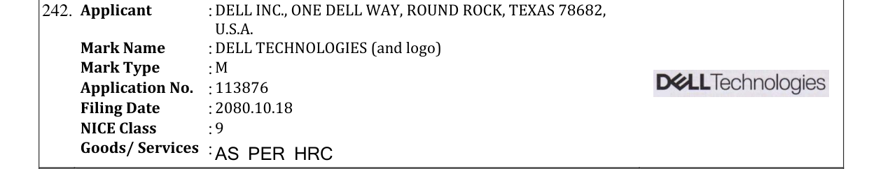 Original bulletin entry for DELL TECHNOLOGIES (and logo)